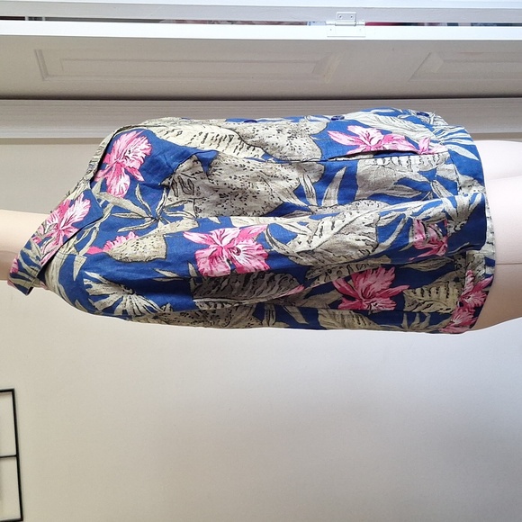 Chico's Hawaiian Floral Linen Jacket Blue Green Pink Size M - Picture 3 of 9